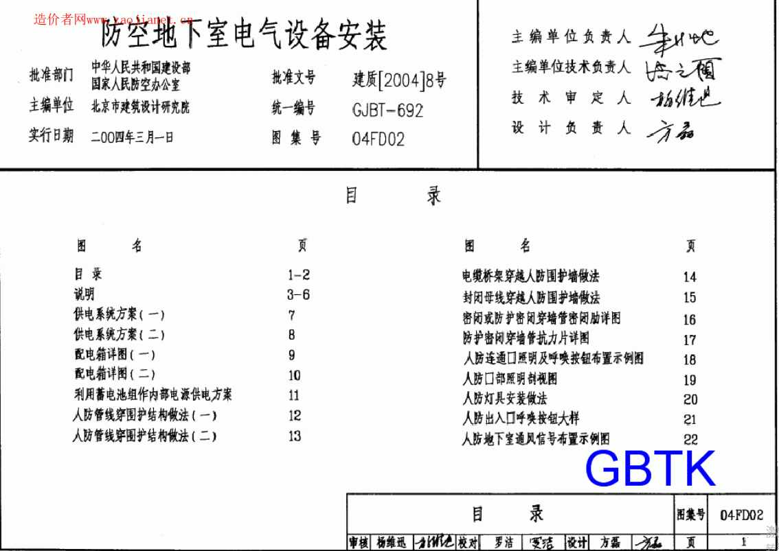 04FD02防空地下室电气设备安装图集（点击下载文件） 工程造价资料封面