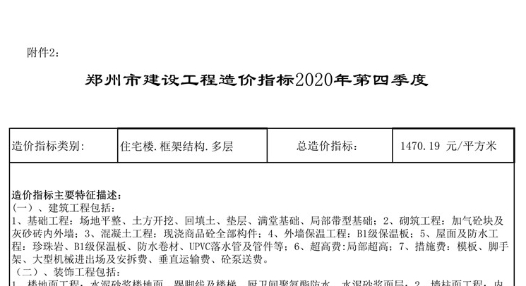 郑州市 建设工程造价指标 2020年第四季度（点击下载文件）文章主图