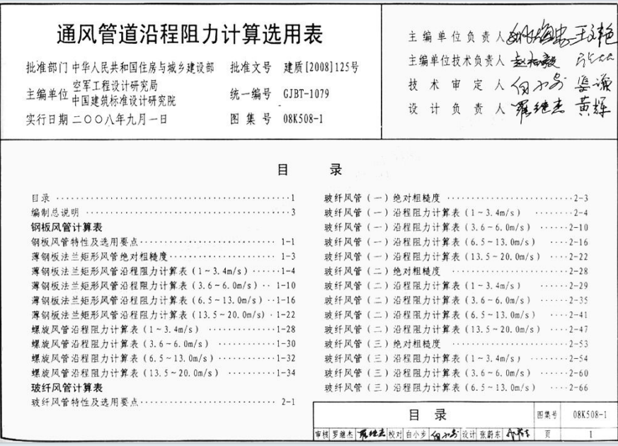 08K508-1 通风管道沿程阻力计算选用表(有水印)（点击下载文件） 工程造价资料封面